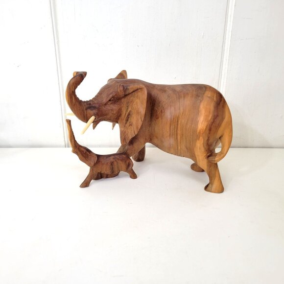 Mother and Baby Elephant Wood Sculpture Handmade in Kenya - Picture 7 of 7